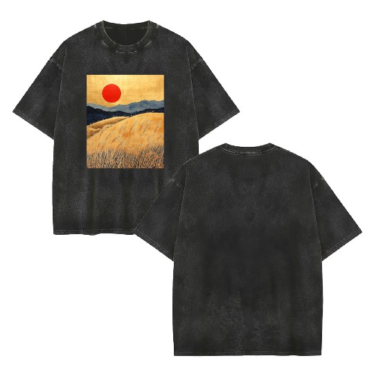 Sunset Serenity: Susuki Fields in Twilight Double Sided Mineral Wash T Shirts