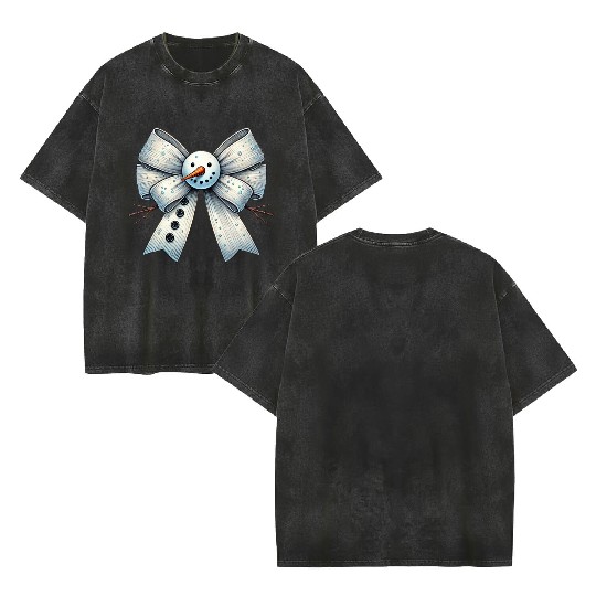 Snowman Coquette Bow, Merry Christmas Double Sided Mineral Wash T Shirts