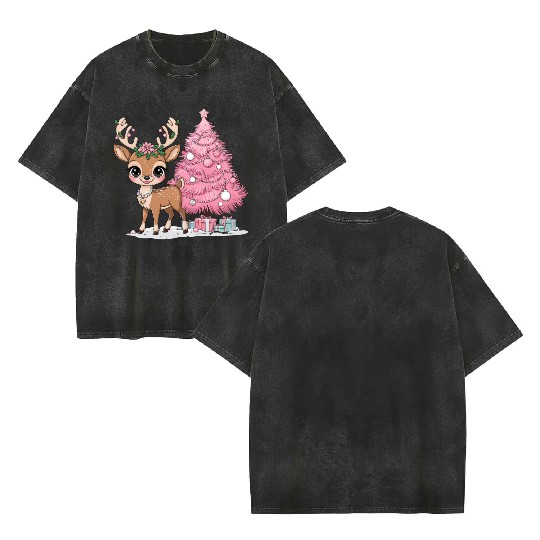 Coquette Christmas Reindeer Double Sided Mineral Wash T Shirts