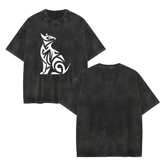T Tattoo Cats With Powerful Patterns Double Sided Mineral Wash T Shirts