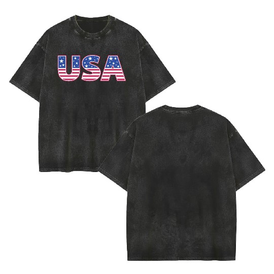 USA Patriotic National American Flag Women Men 4th Double Sided Mineral Wash T Shirts