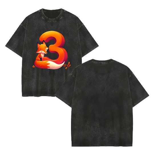 Creative Fox and Number 3 Kids Design Double Sided Mineral Wash T Shirts