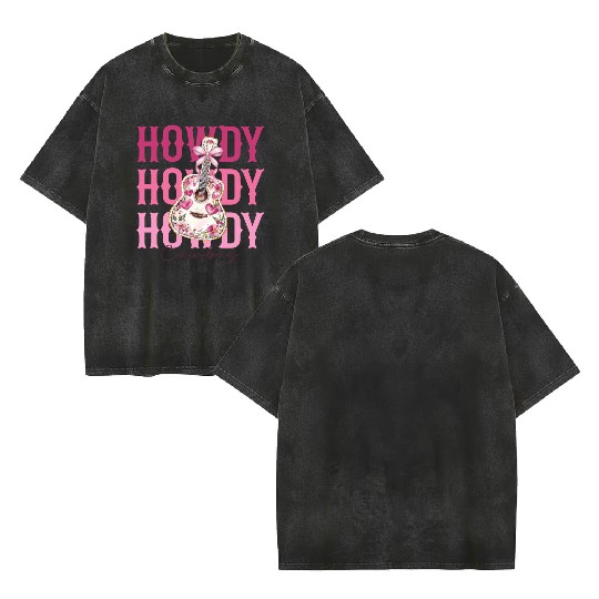 Howdy Howdy Cowboy Pink Guitar Double Sided Mineral Wash T Shirts