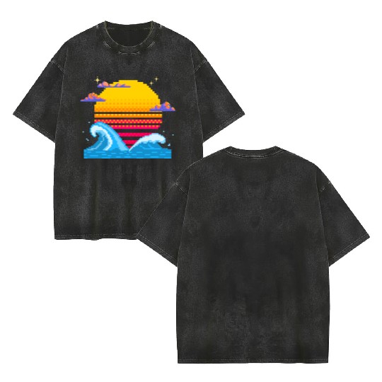 Pixel Sunset Horizon Double Sided Mineral Wash T Shirts