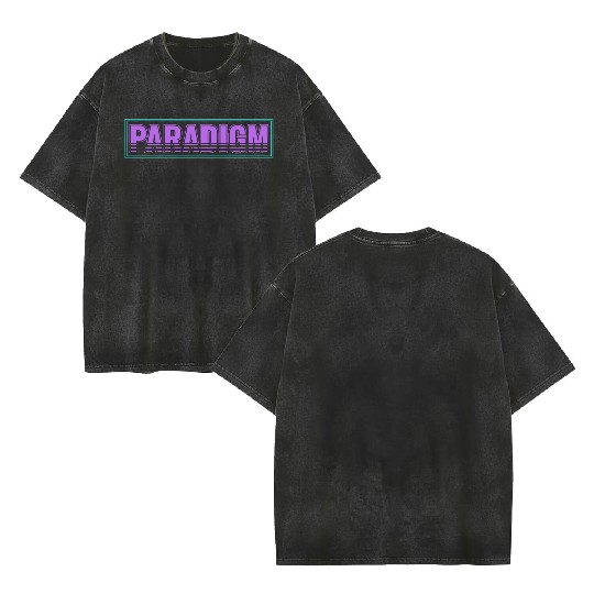 Neon Retro Paradigm Text Design Double Sided Mineral Wash T Shirts