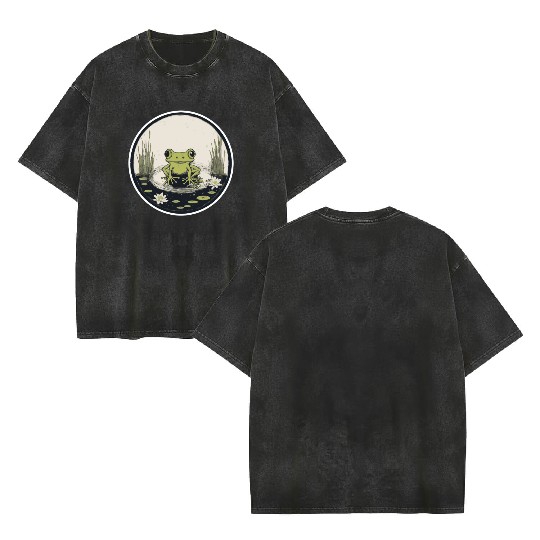 Serene Frog in a Tranquil Pond Double Sided Mineral Wash T Shirts