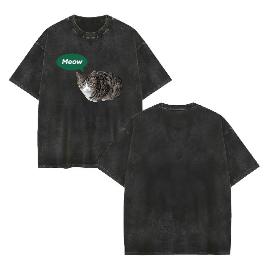 Meow, Cute Cat Design Double Sided Mineral Wash T Shirts