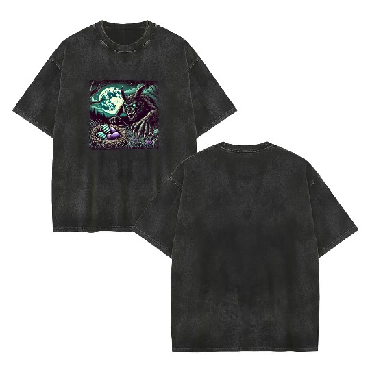 Creepy Werewolf Easter Bunny Nightmare Double Sided Mineral Wash T Shirts