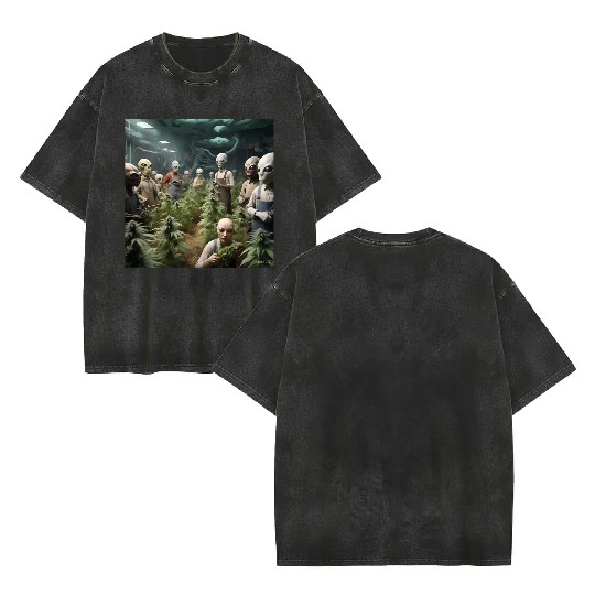 A cannabis farm run by aliens Double Sided Mineral Wash T Shirts