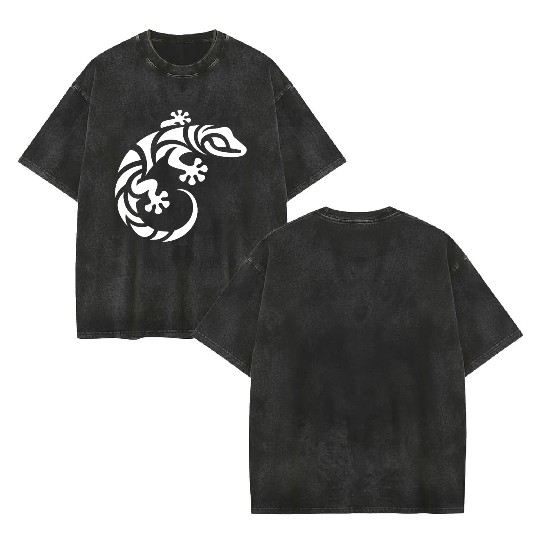 Grinning Little Gecko In T Tattoo Style Double Sided Mineral Wash T Shirts