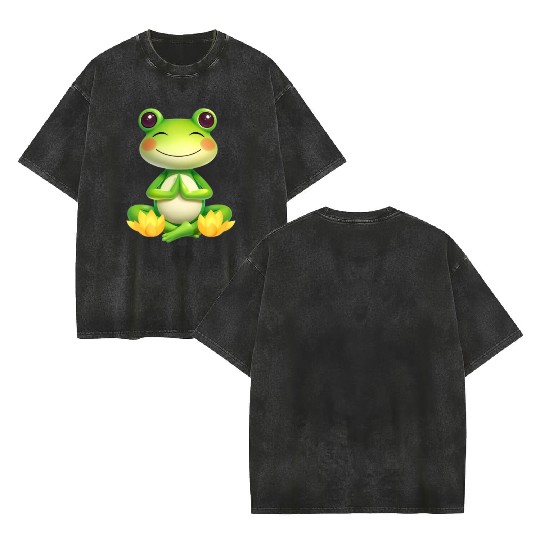 Zen Frog – Peaceful Meditation Frog Design Double Sided Mineral Wash T Shirts