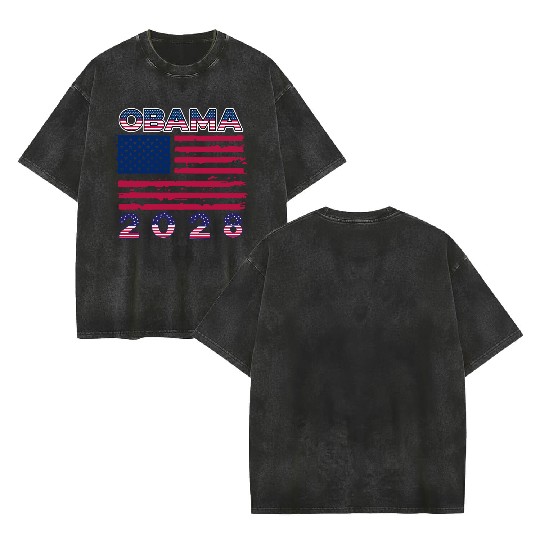 Obama 2028 Vintage Flag Patriotic Politics Protest Double Sided Mineral Wash T Shirts