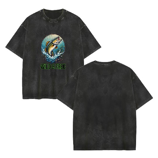 Leaping Largemouth Bass - Wild & Free Art Double Sided Mineral Wash T Shirts