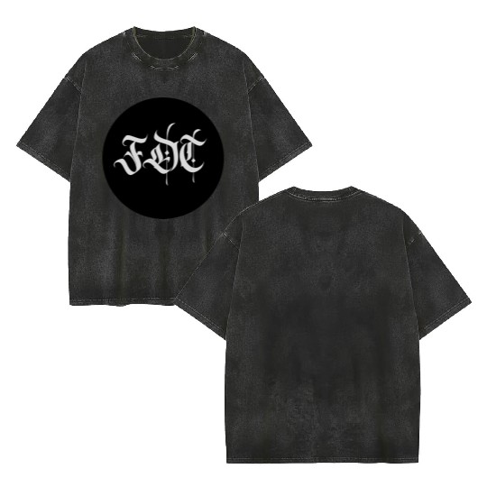 Ornate Gothic Lettering FDT in Light Grey on Black Double Sided Mineral Wash T Shirts
