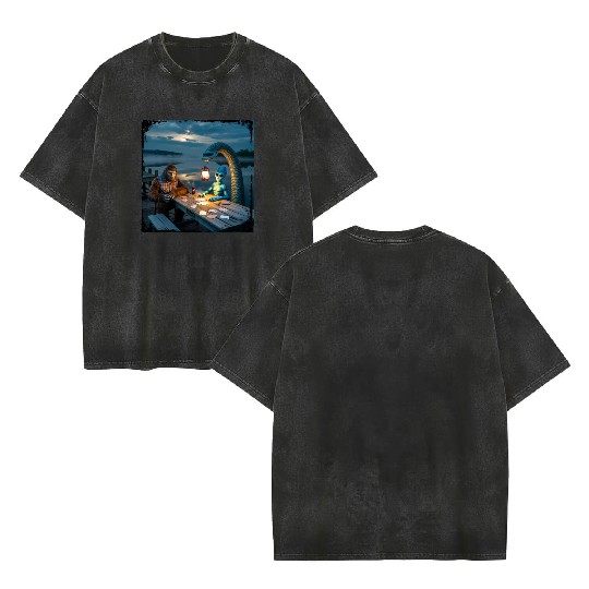 Cryptid Poker Night on Loch Ness - Bigfoot, Double Sided Mineral Wash T Shirts