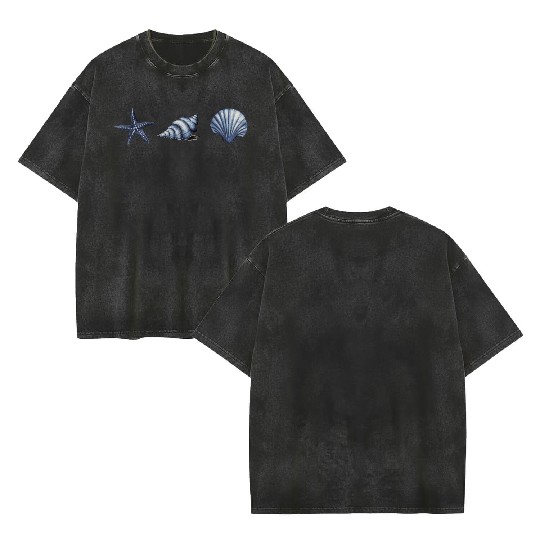 Cute Sea Creatures starfish Ocean Watercolor Double Sided Mineral Wash T Shirts