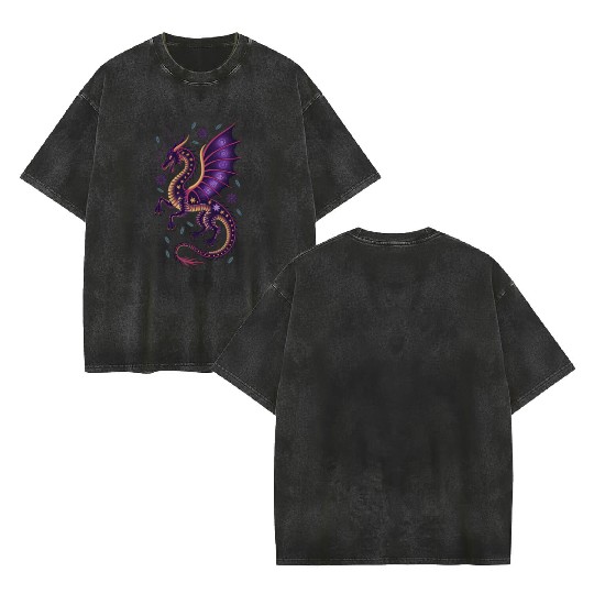 Cosmic Dragon Tattoo Illustration Double Sided Mineral Wash T Shirts
