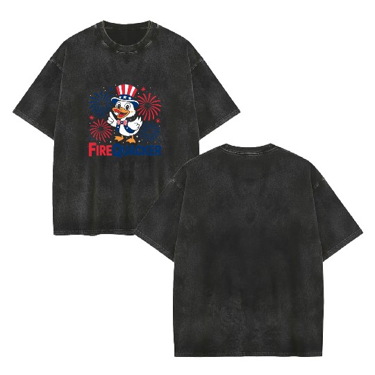 Womens Duck Firequacker Patriotic Fourth of July I Double Sided Mineral Wash T Shirts