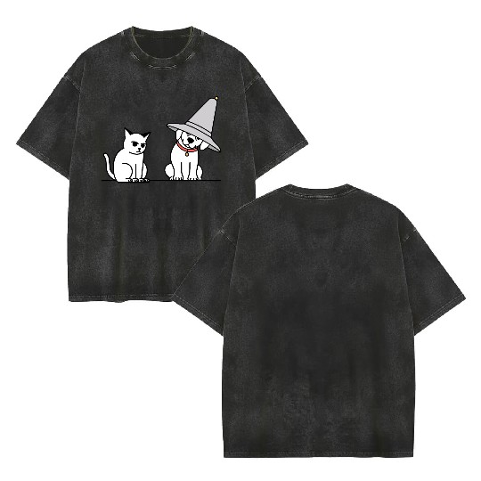 Grumpy Cat and Wizard Dog Double Sided Mineral Wash T Shirts