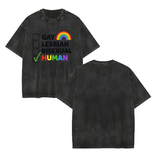 Gay Lesbian Bisexual Human Double Sided Mineral Wash T Shirts