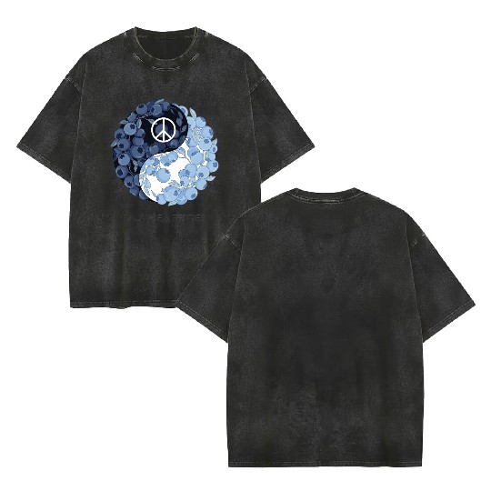 Balance & Berries – Yin Yang Blueberry Peace Desig Double Sided Mineral Wash T Shirts