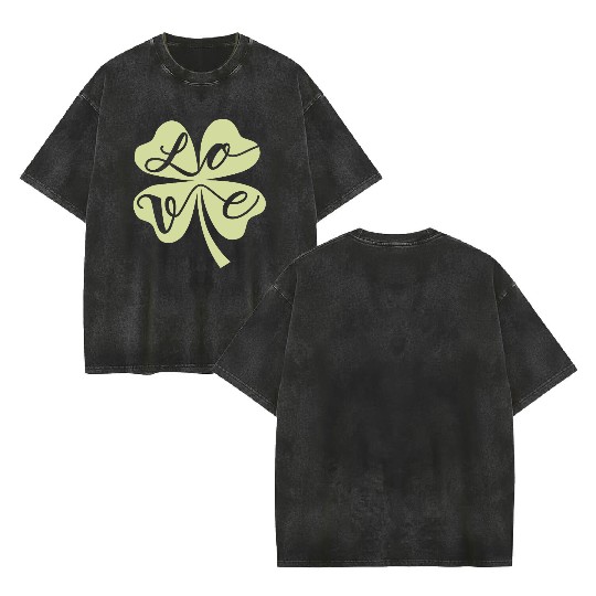 Lucky Love Four Leaf Clover Double Sided Mineral Wash T Shirts