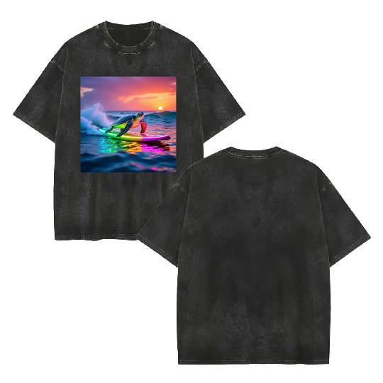 sea turtle design neon turtle Double Sided Mineral Wash T Shirts