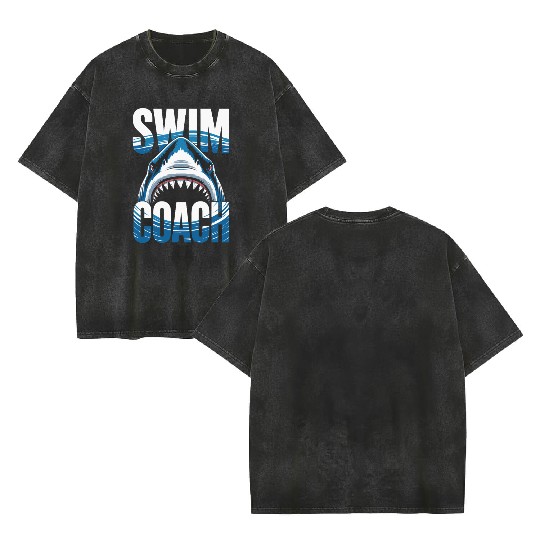 Swim Coach Shark Double Sided Mineral Wash T Shirts