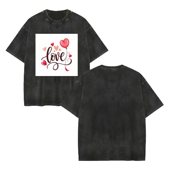 heart shaped balloon with word love Double Sided Mineral Wash T Shirts