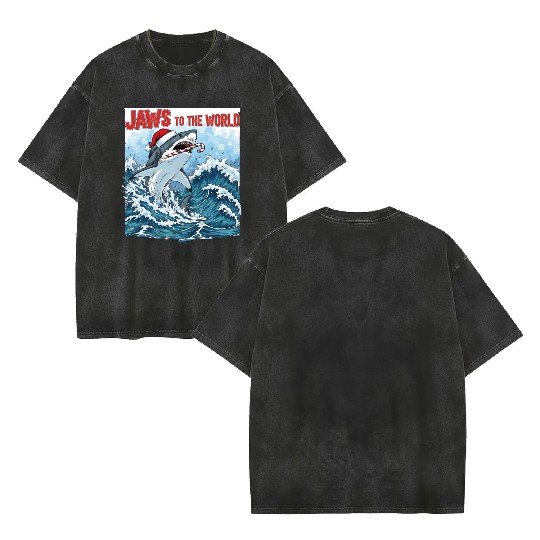 Jaws to the World – Christmastime Shark Attack Double Sided Mineral Wash T Shirts