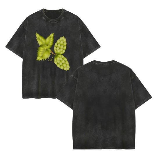 Hops and Hop Leaf – Natural Beer Motif Double Sided Mineral Wash T Shirts