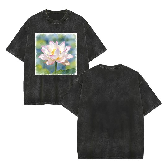 Serene Water Lily Floral Print Double Sided Mineral Wash T Shirts