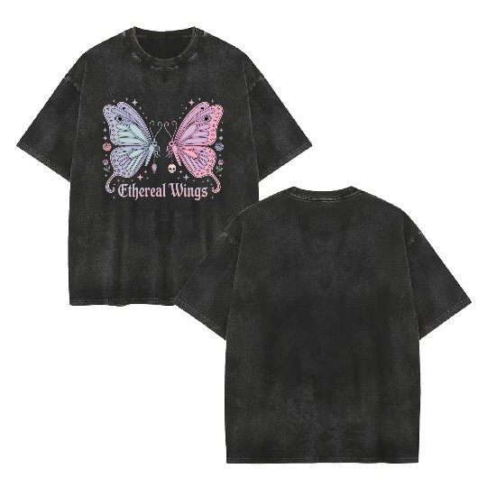 Pastel Goth Two Butterflies Aesthetic Gothic Desig Double Sided Mineral Wash T Shirts