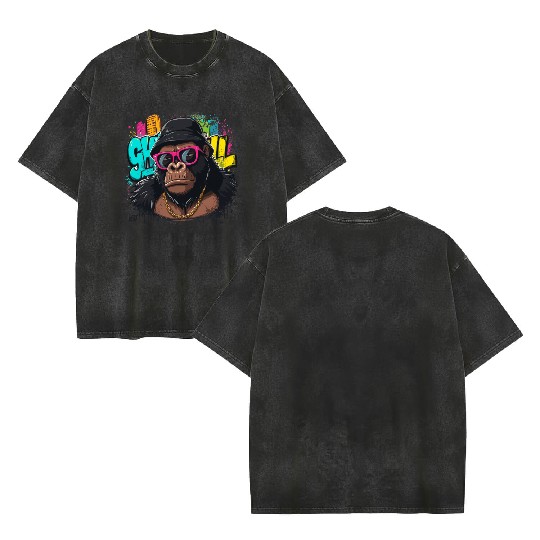 Urban Gorilla Graffiti Cool Style Double Sided Mineral Wash T Shirts