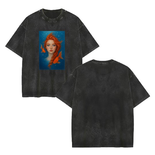 Underwater Redhead with Goldfish Double Sided Mineral Wash T Shirts