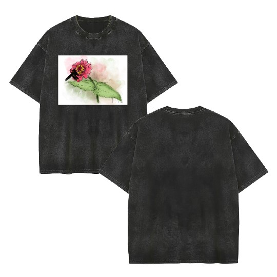 Wildflower and Bumblebee Illustration Double Sided Mineral Wash T Shirts