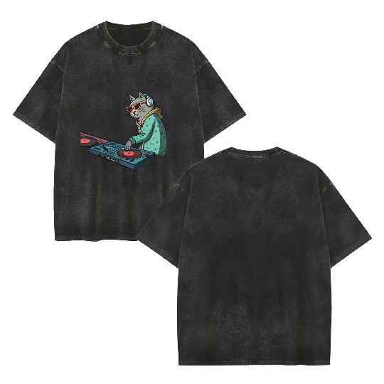DJ Meow: Beats, Bass & Catitude Double Sided Mineral Wash T Shirts
