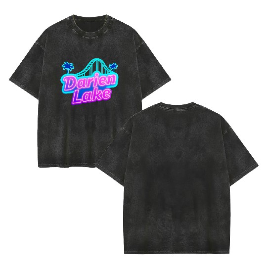 Neon Daren Lake Sign with Roller Coaster and Palms Double Sided Mineral Wash T Shirts