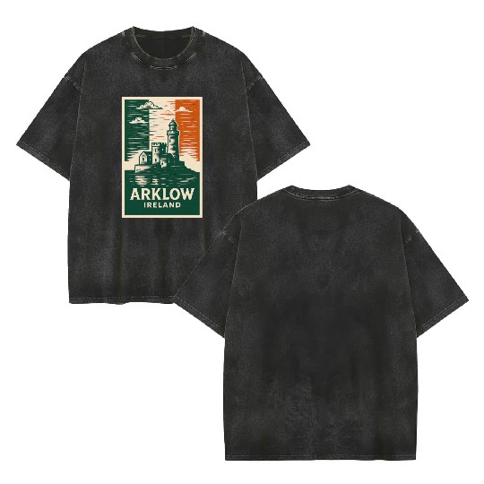 Arklow Lighthouse with Irish Flag Colors Double Sided Mineral Wash T Shirts