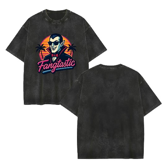 Fangtastic – Retro Vampire Neon Style Double Sided Mineral Wash T Shirts