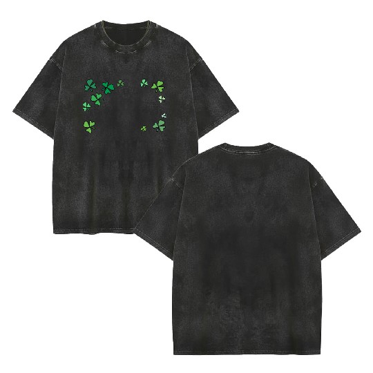 Dark green shamrocks, St Patrick's Double Sided Mineral Wash T Shirts