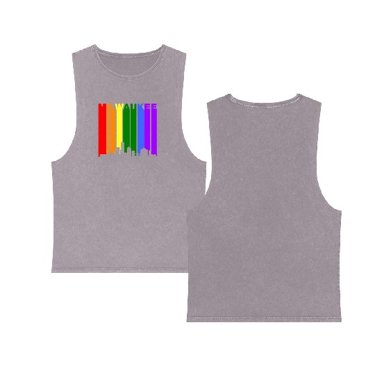Milwaukee Wisconsin Rainbow LGBT Gay Pride Double Sided Mineral Wash Tank Tops