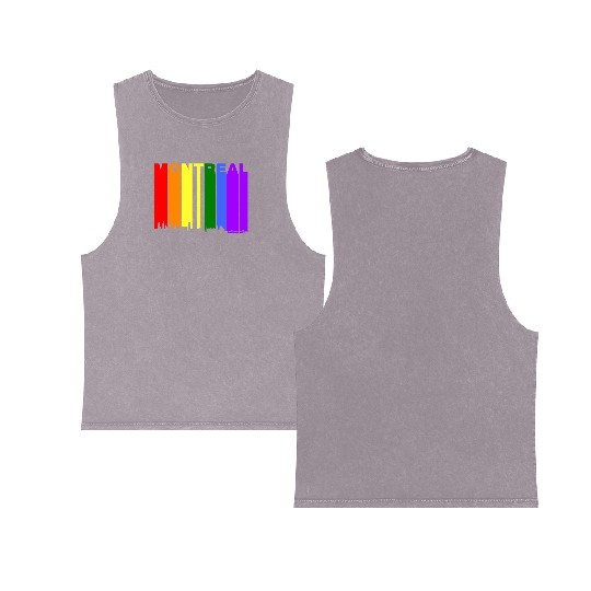 Montreal Quebec Skyline Rainbow LGBT Gay Pride Double Sided Mineral Wash Tank Tops