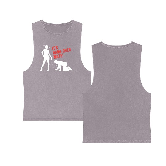 Funny Grunge Game Over Mate Stag Night Party Double Sided Mineral Wash Tank Tops