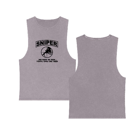 Sniper No Need To Run Army Marine Corps Adult Double Sided Mineral Wash Tank Tops