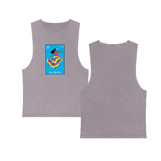 La Fiesta Mexican Loteria Bingo Card Double Sided Mineral Wash Tank Tops