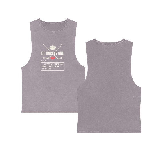 ICE HOCKEY: Ice Hockey Girl Double Sided Mineral Wash Tank Tops