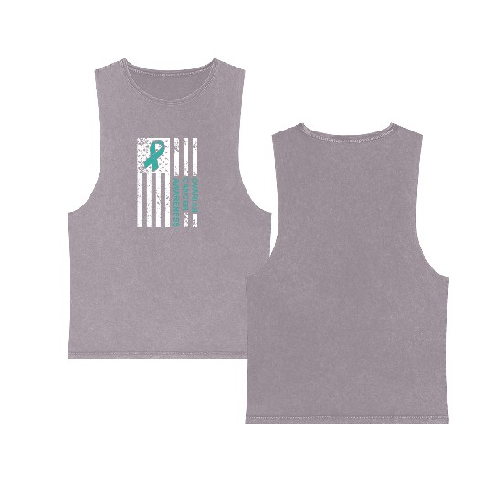 USA Flag Ovarian Cancer Awareness Double Sided Mineral Wash Tank Tops