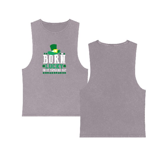 Born Lucky on St Patricks Day Birthday Toddler Double Sided Mineral Wash Tank Tops