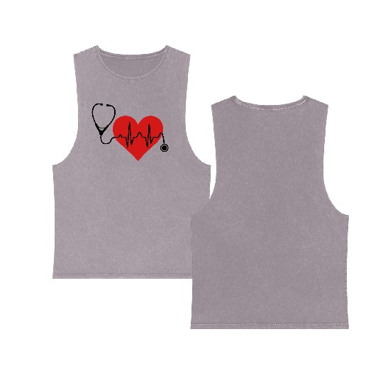 Stethoscope Heartbeat Heart Double Sided Mineral Wash Tank Tops